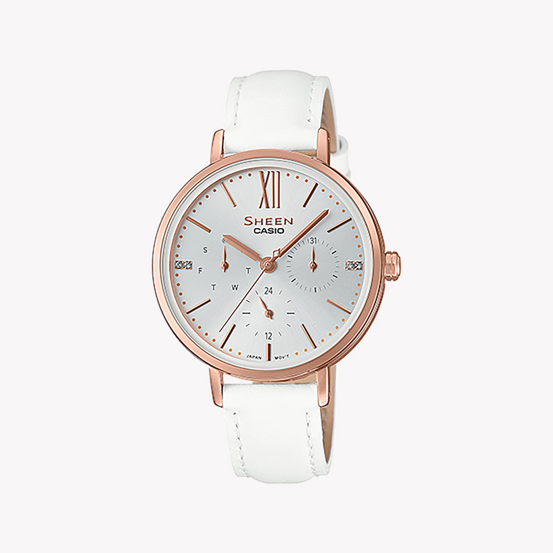 Casio She-3064pgl-7audf - Sporty Elegance With Rose Gold Glamour Women's Watch With Leather BAnd and Sparkling Swarovski® Detail by i-watch