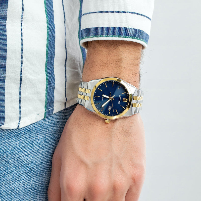 Citizen Men's Silver & Gold Stainless Steel Watch, Blue Dial | Bm7334-66l by i-watch