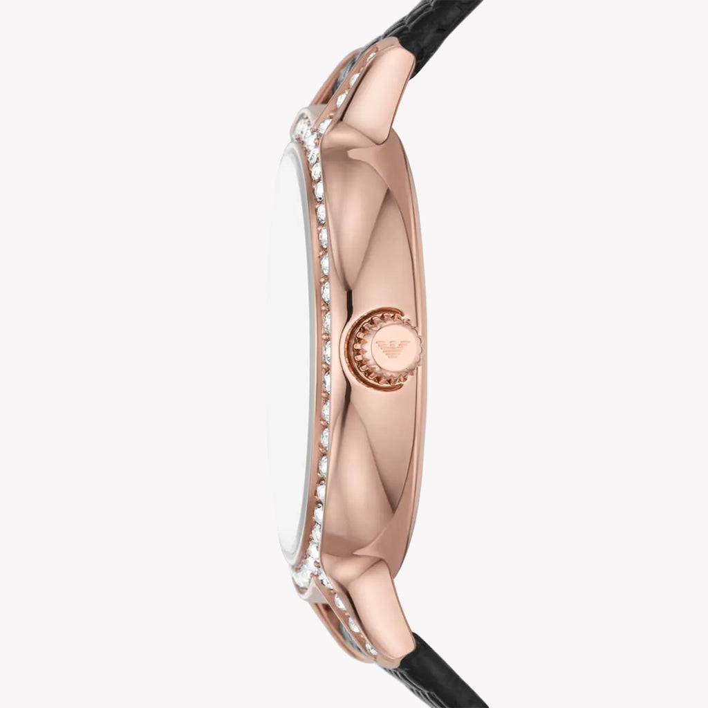 EMPORIO ARMANI AR11485 - ROSE GOLD Elegance & Chic Fusion Women's Watch with Black Leather Band & Silver Dial-i-Watch-2