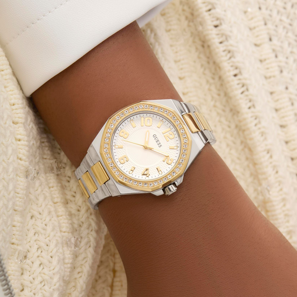 Guess Women's Silver & Rose Gold Watch, White Dial | Gw0877l4 by i-watch