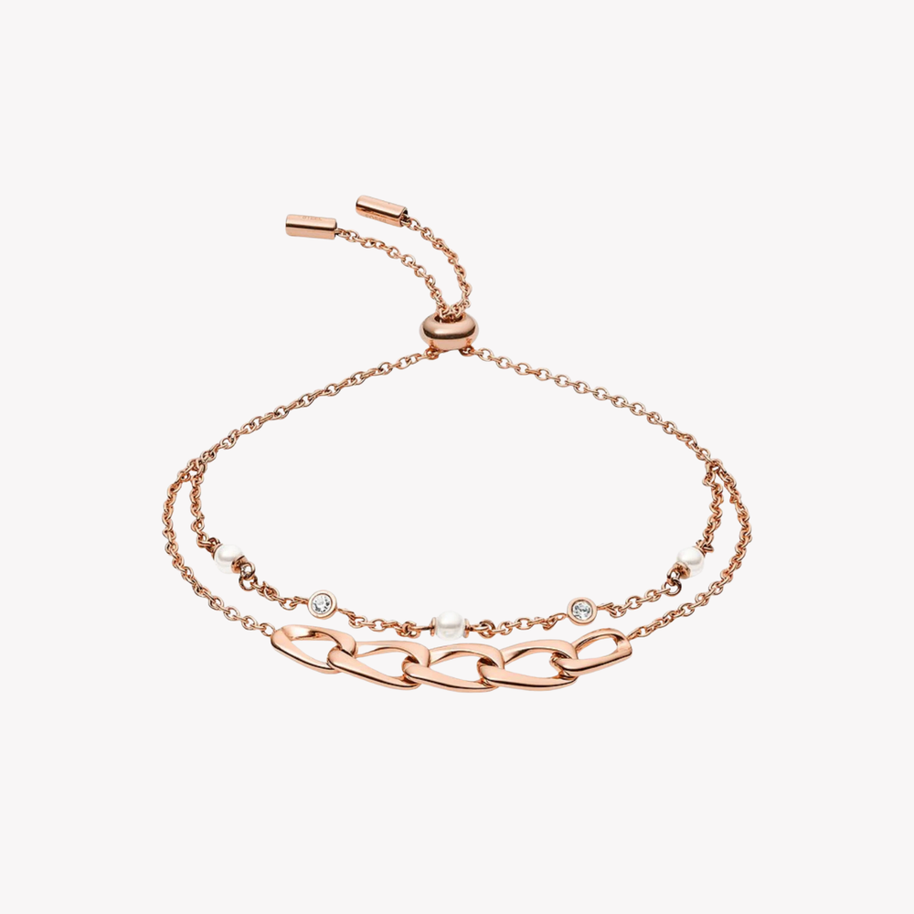 Fossil Women's Rose Gold-Tone Bracelet, Multi-Strand with Crystals & Pearls | JF03349791