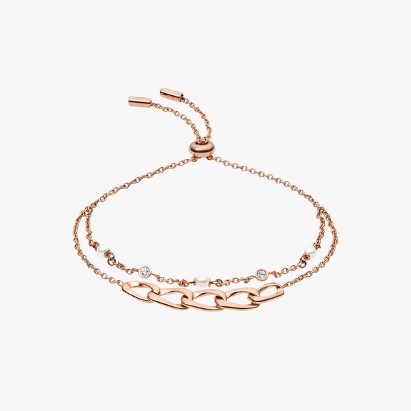 Fossil Women's Rose Gold-Tone Bracelet, Multi-Strand with Crystals & Pearls | JF03349791