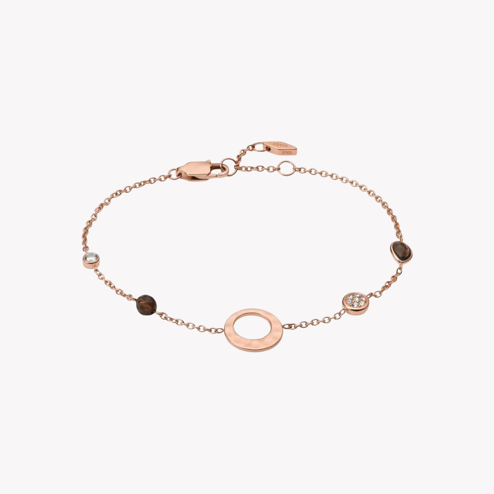 Fossil Women's Rose Gold-Tone Chain Bracelet, Smoky Quartz Detail | JF03548791