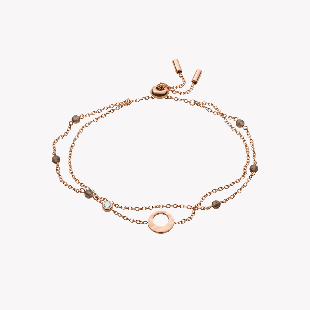 Fossil Women's Rose Gold-Tone Bracelet, Hammered Accent with Smoky Quartz | JF03549791