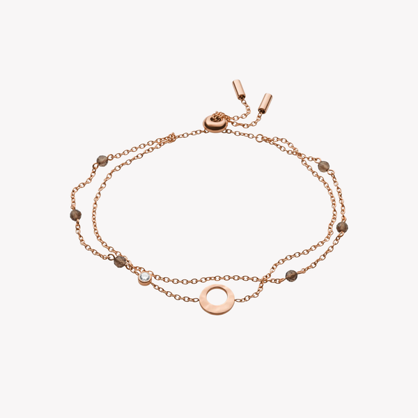 Fossil Women's Rose Gold-Tone Bracelet, Hammered Accent with Smoky Quartz | JF03549791