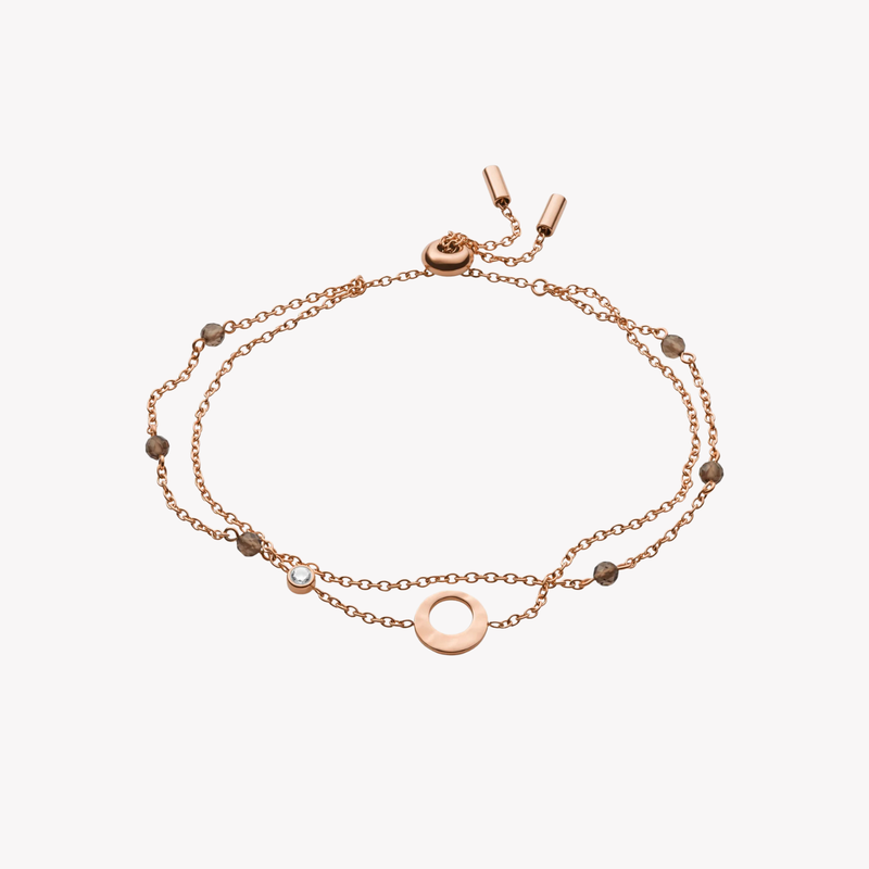 Fossil Women's Rose Gold-Tone Bracelet, Hammered Accent with Smoky Quartz | JF03549791