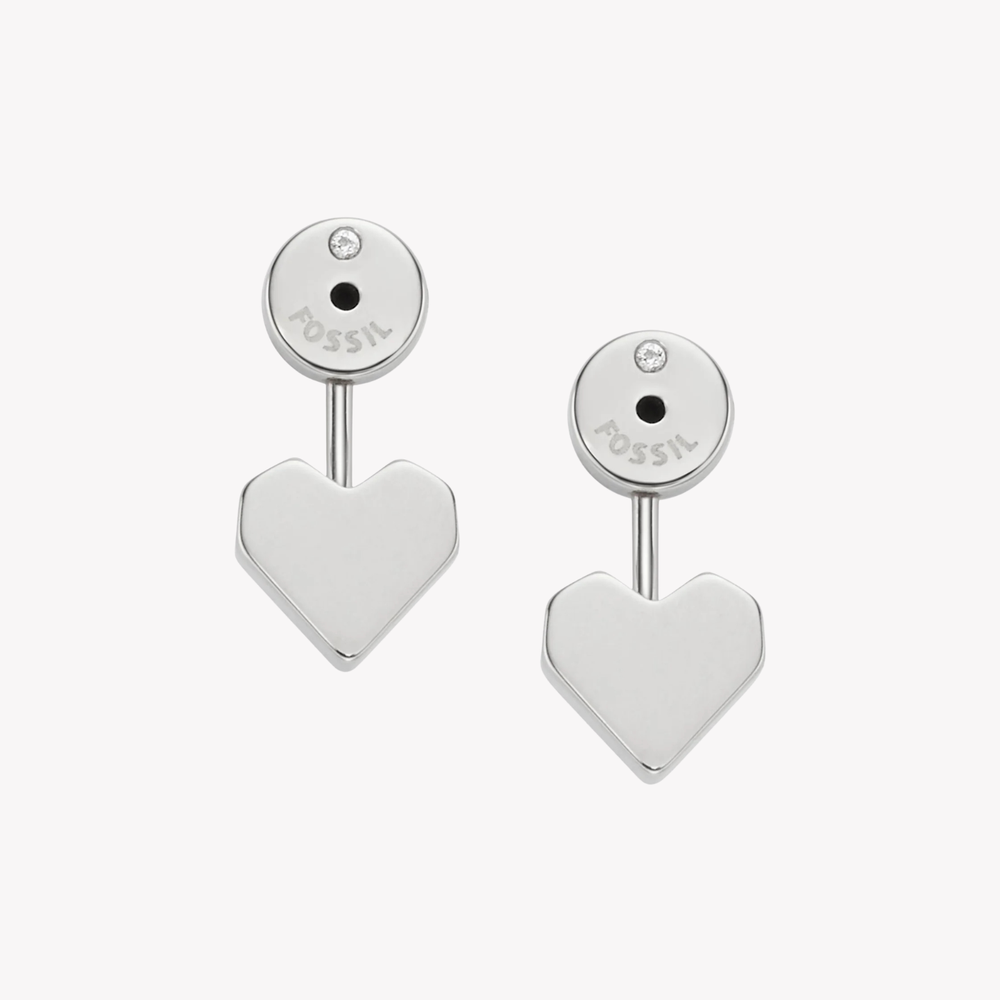 Fossil Women's Silver-Tone Earrings, Heart Ear Jackets with Cubic Zirconia | JF02553040