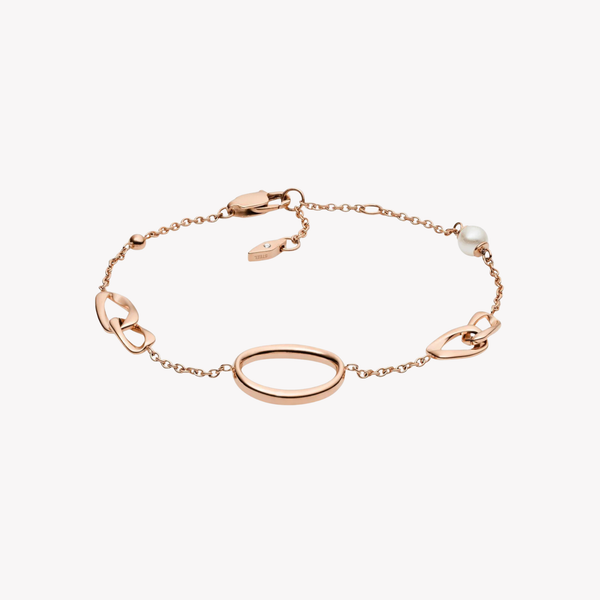 Fossil Women's Rose Gold Bracelet, Crystal & Pearl Accents | JF03347791