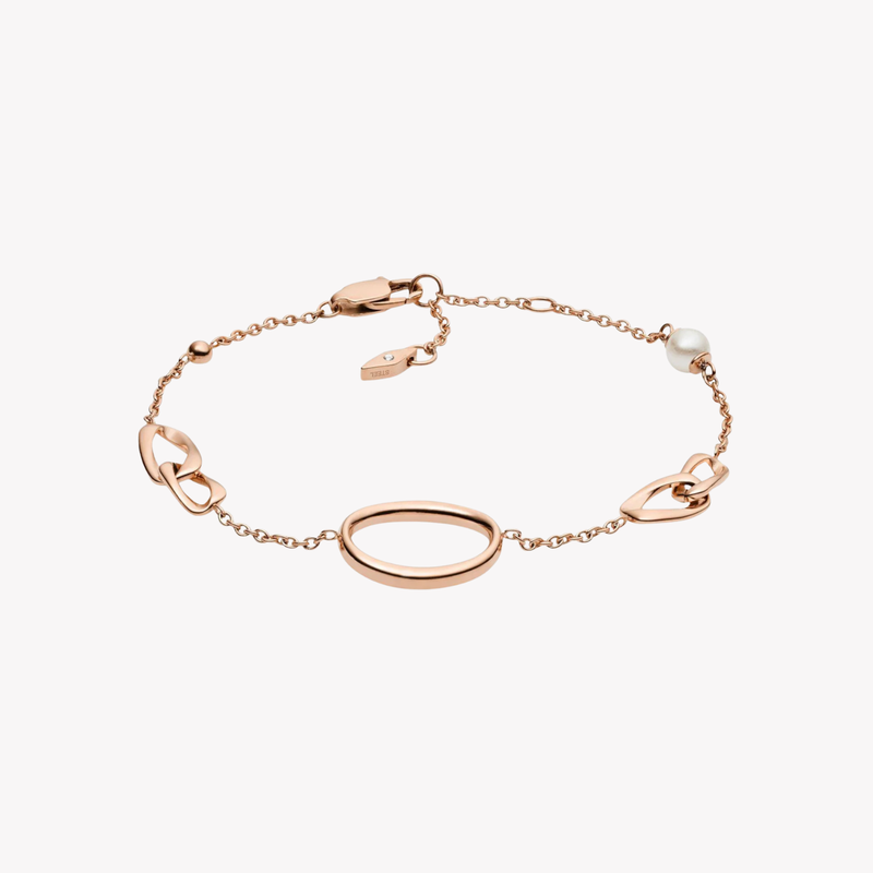 Fossil Women's Rose Gold Bracelet, Crystal & Pearl Accents | JF03347791