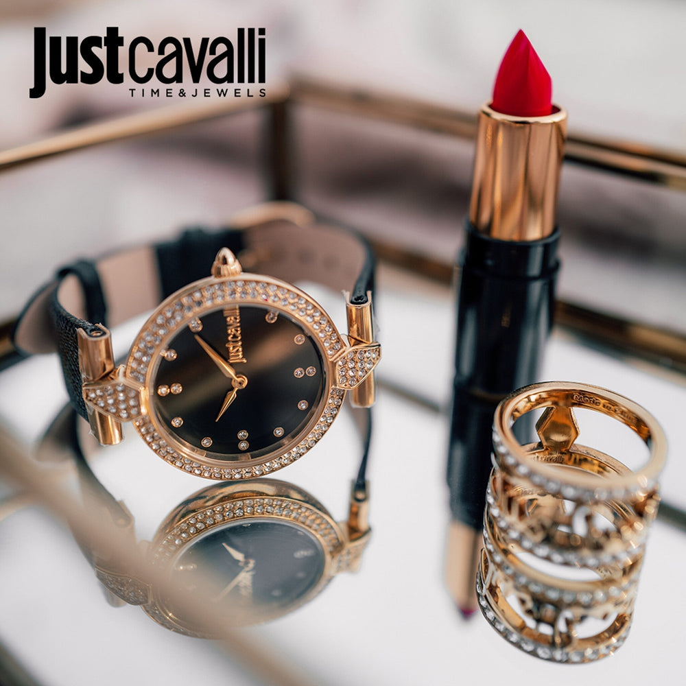 Just Cavalli Women's Gold Stainless Steel Watch, Black Leather Band | Jc1l159l0025 by i-watch