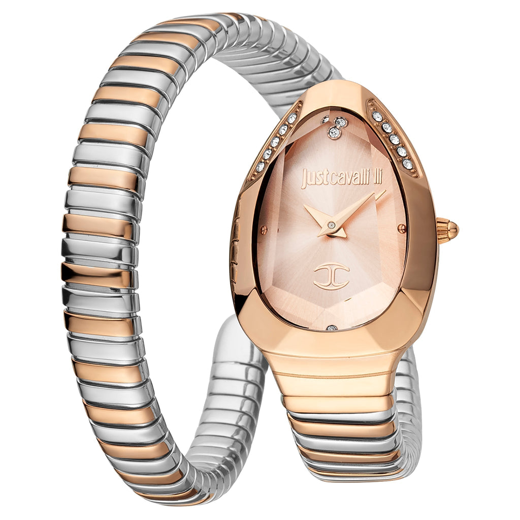 JUST CAVALLI Women's Watch with Rose Gold Stainless Steel Case and Silver & Rose Gold Stainless Steel Band