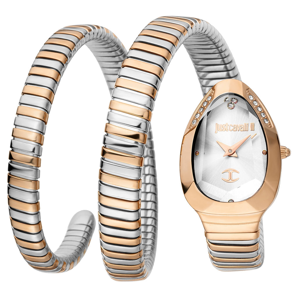 JUST CAVALLI Women's Watch with Rose Gold Stainless Steel Case and Silver & Rose Gold Stainless Steel Band