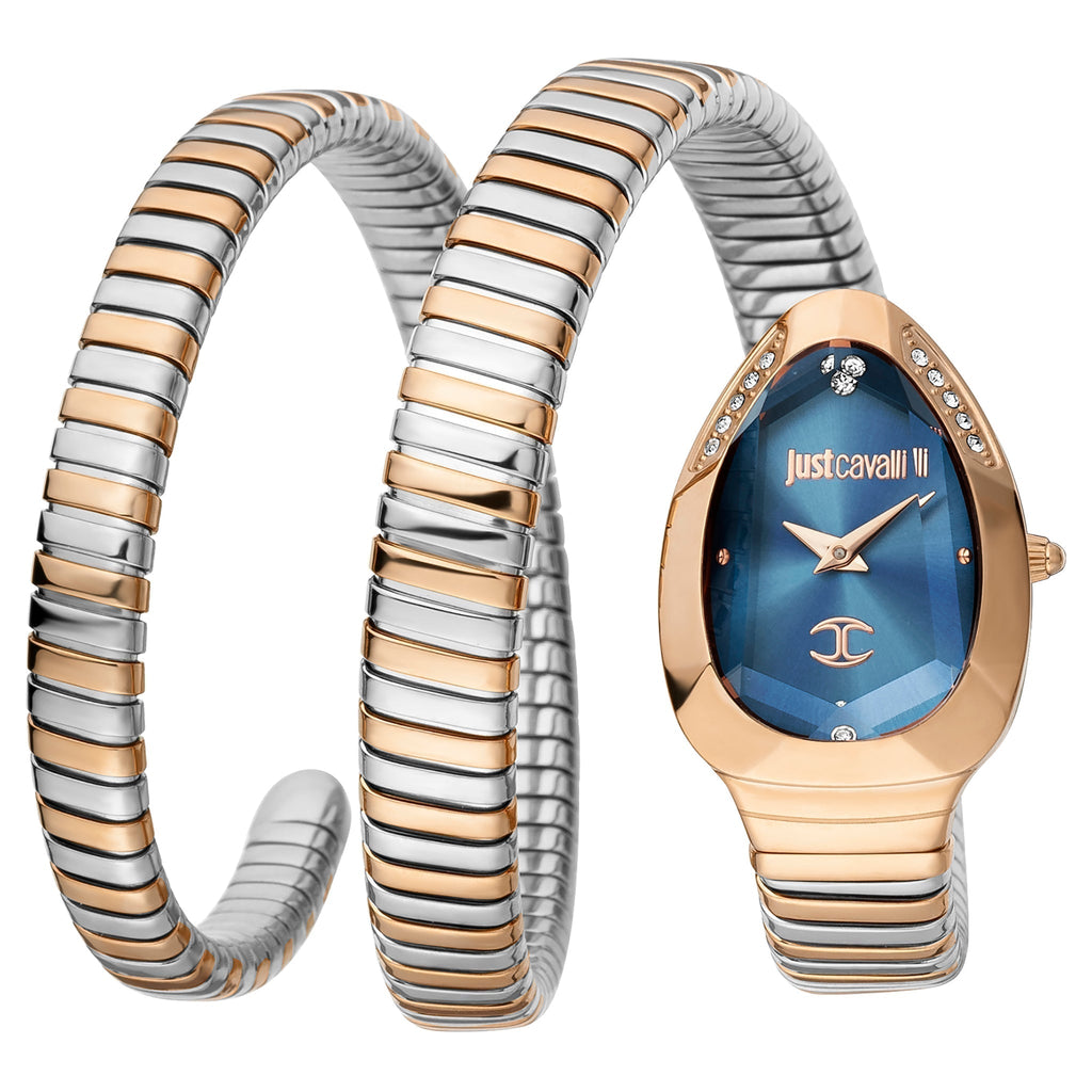 JUST CAVALLI Women's Watch with Rose Gold Stainless Steel Case and Silver & Rose Gold Stainless Steel Band