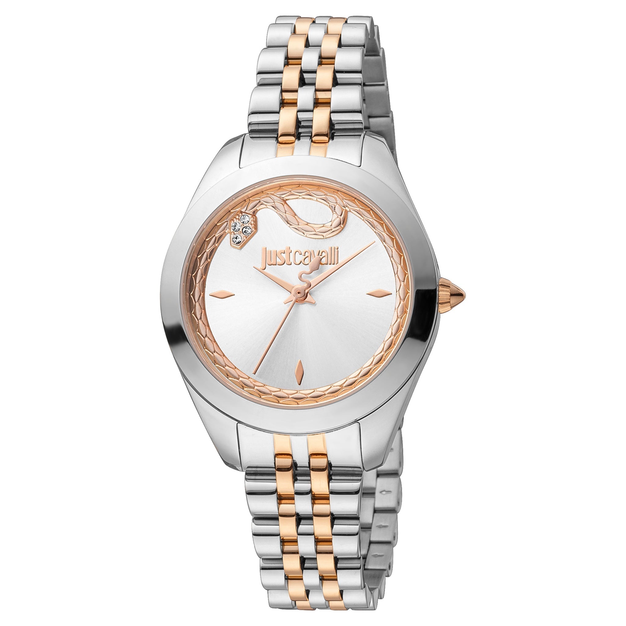 JUST CAVALLI Women's Watch with Silver & Rose Gold Stainless Steel Case and Silver & Rose Gold Stainless Steel Band