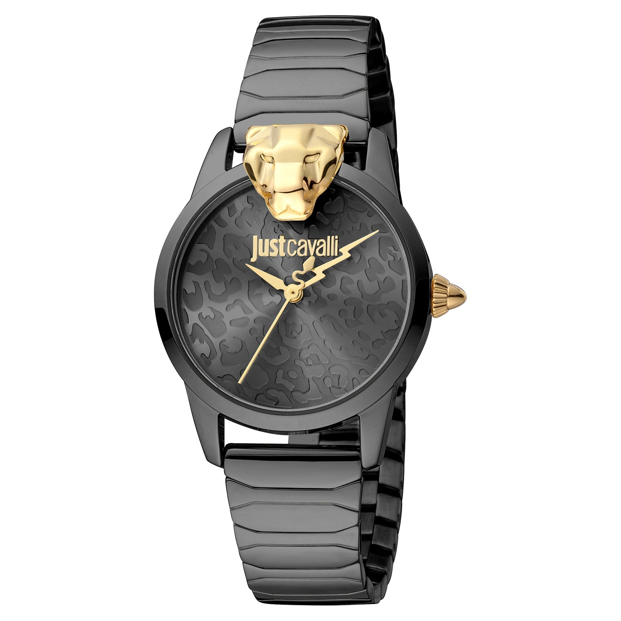 JUST CAVALLI Women's Watch with Black & Gold Stainless Steel Case and Black Stainless Steel Band