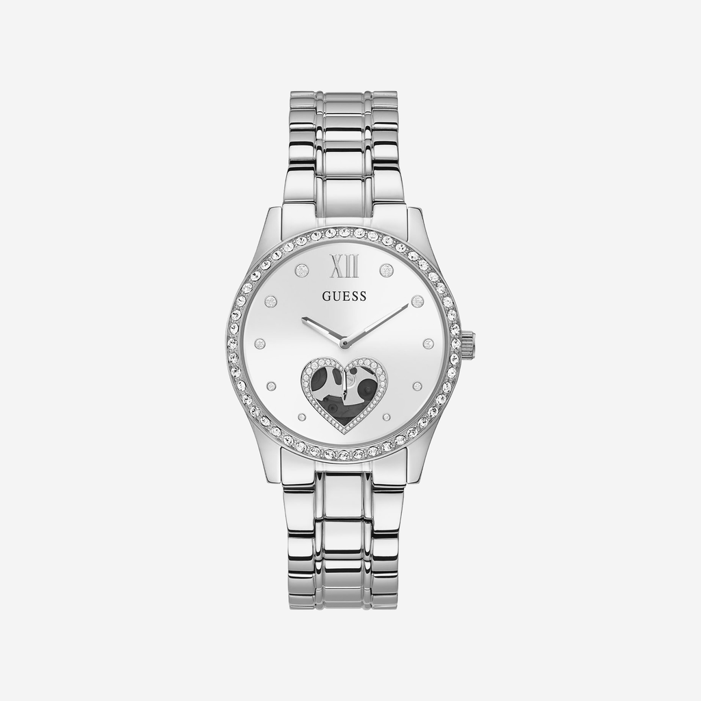 GUESS GW0380L1 - ELEGANTLY TIMELESS WOMEN'S WATCH WITH SLIM SILVER STAINLESS STEEL BAND & WHITE DIAL