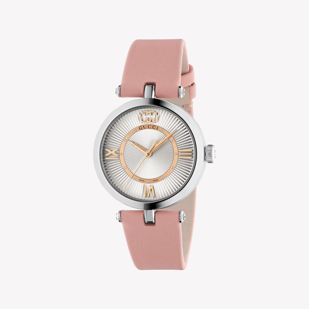 GUCCI YA167506 Chic Women's Watch in Silver & Pink Leather-i-Watch