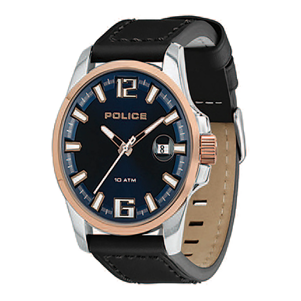 Police Watch Men's Black Leather, Blue Dial | Pl14673jsb/04 by i-watch