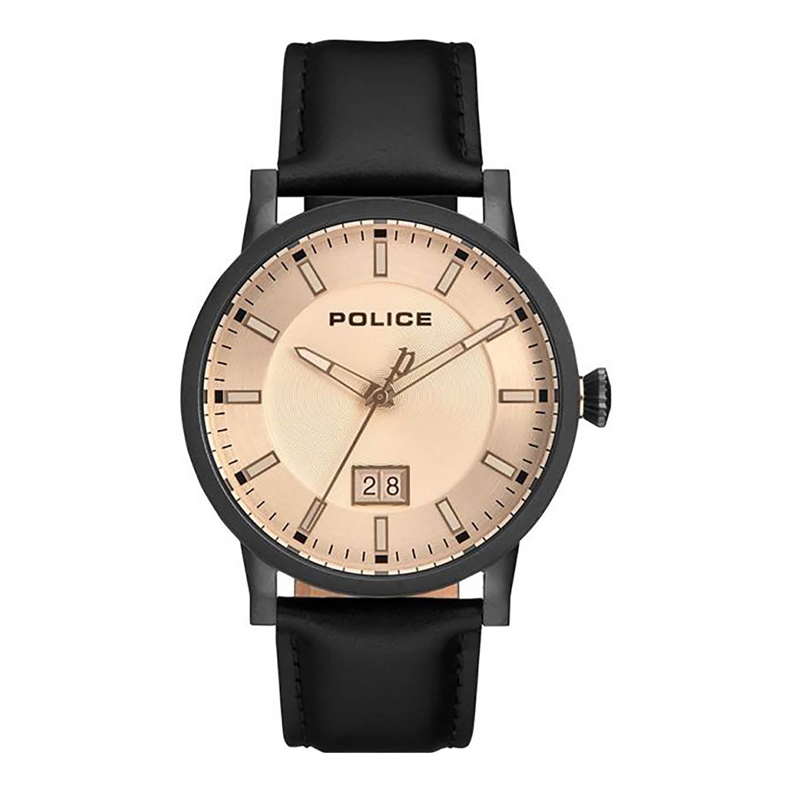 Police Men's Black Leather Watch, Champagne Dial | Pl13896jsu/02 by i-watch