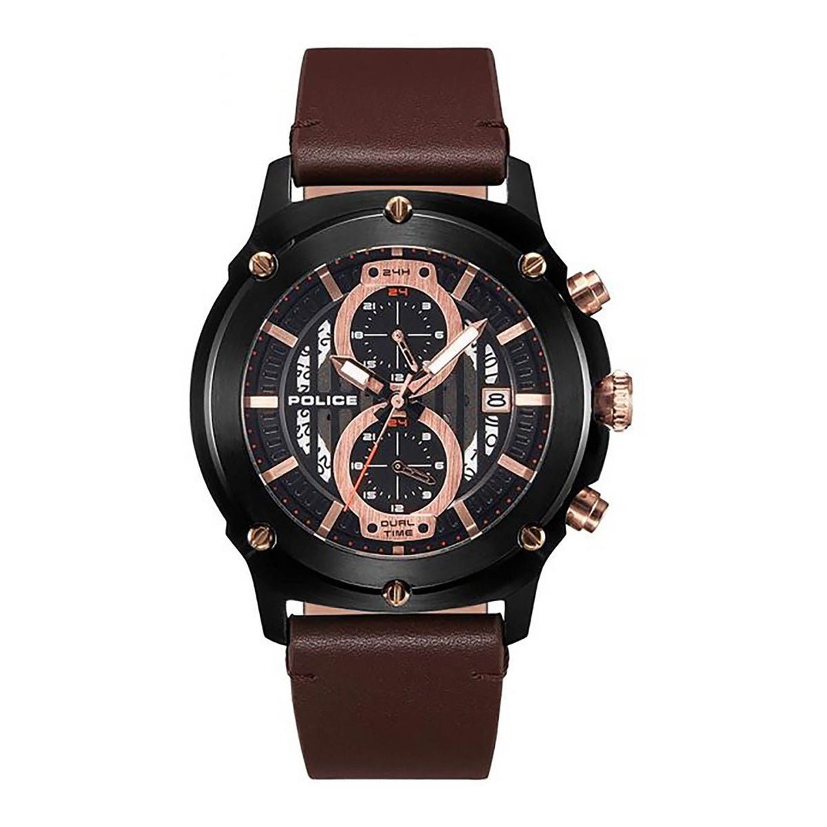 POLICE MEN’S BOLD STAINLESS STEEL TIMEPIECE - ELEGANT BLACK DIAL & BROWN LEATHER STRAP