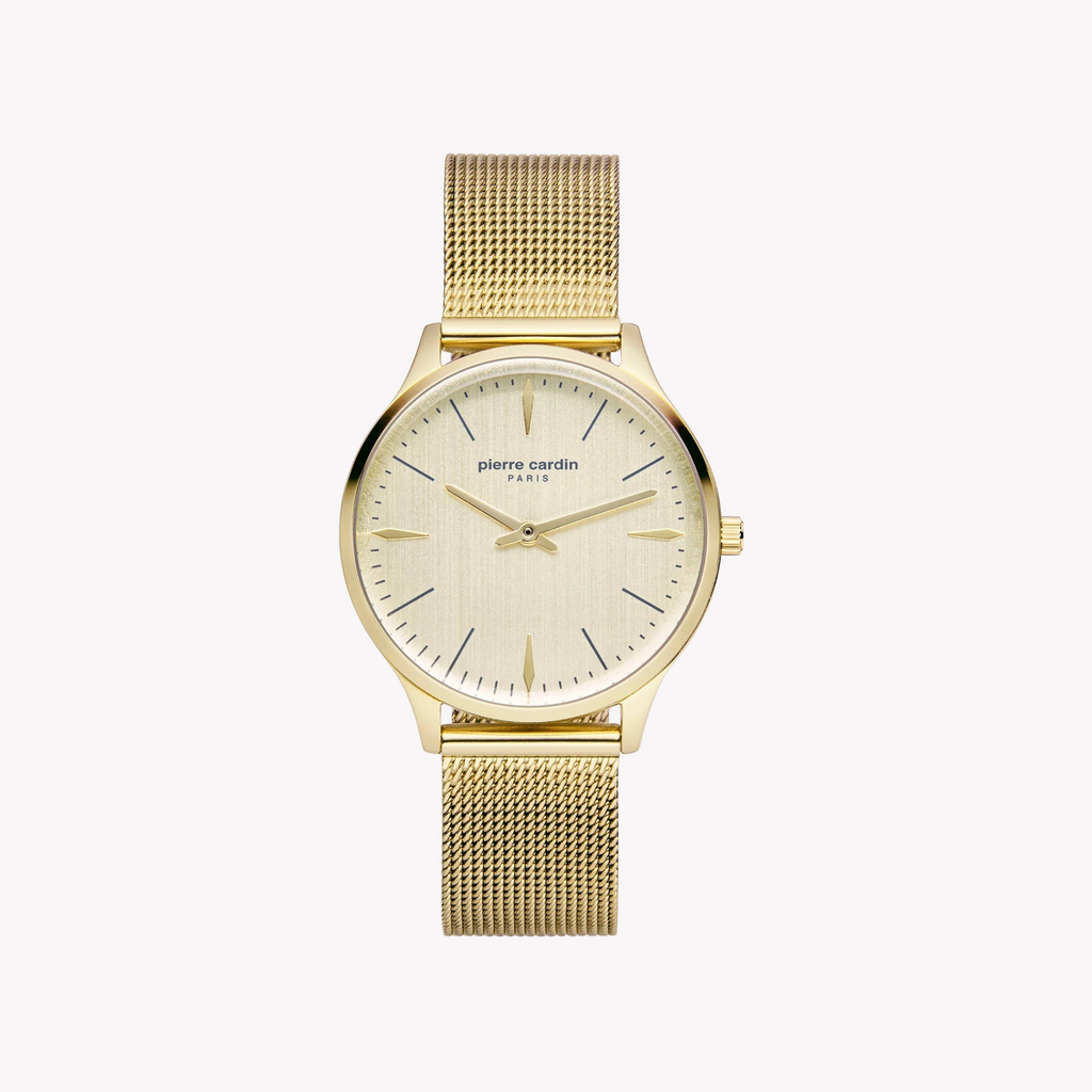 Montre pour femme PIERRE CARDIN avec boîtier en acier inoxydable doré et bracelet en acier inoxydable doré