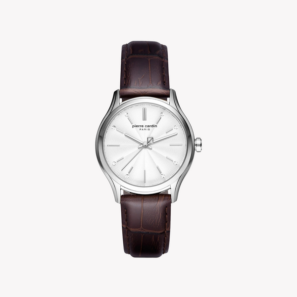 Pierre Cardin Women's Silver Watch, Brown Leather Band | Pc902432f01 by i-watch