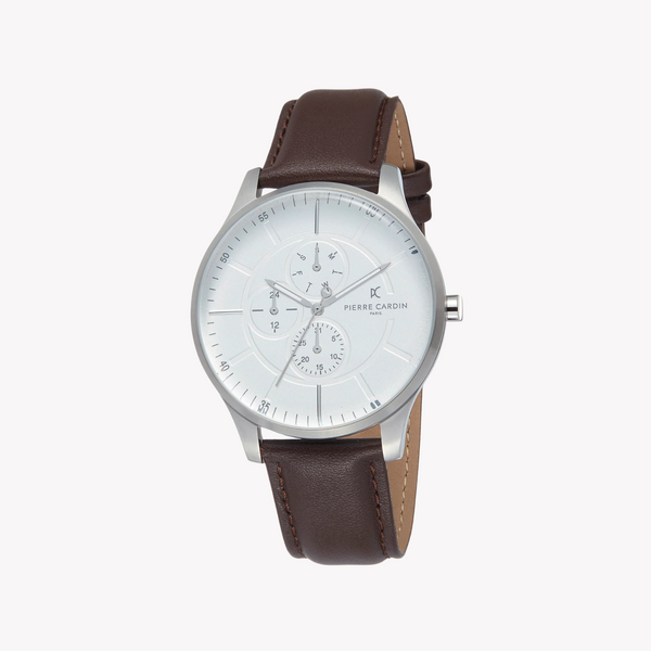 Pierre Cardin Men's Silver Stainless Steel, Brown Leather | Pc902731f106 by i-watch