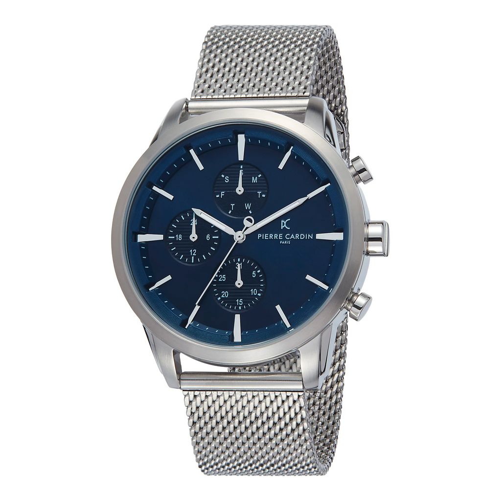 PIERRE CARDIN PC902741F105 MEN'S TIMEPIECE - ELEGANT BLUE DIAL & SILVER STAINLESS STEEL BAND