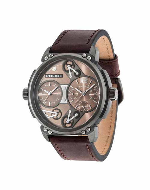 POLICE MEN'S LEATHER & STEEL TIMEPIECE - BOLD BROWN DIAL & STRAP