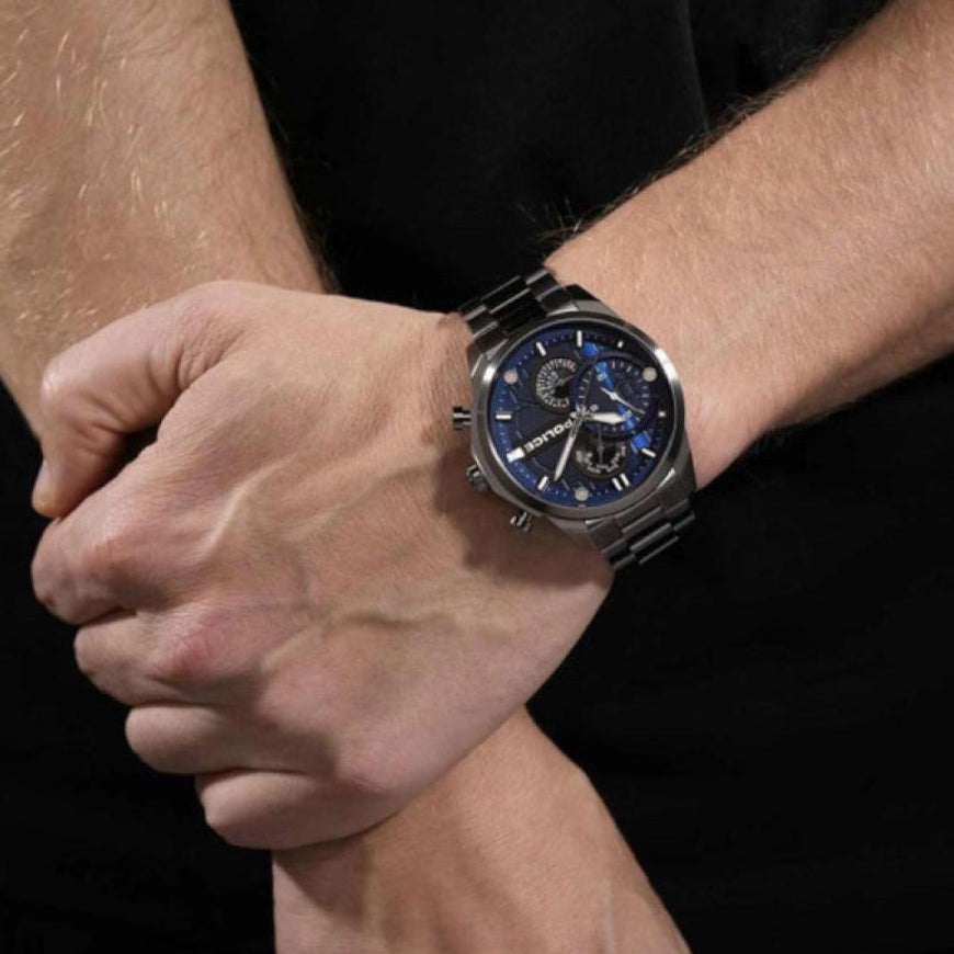 POLICE PEWGK0039205 - MASCULINE ADVENTURER: STYLISH GREY & BLUE STAINLESS STEEL WATCH-i-Watch-3