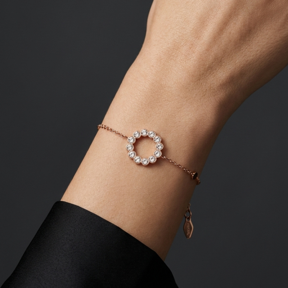 Fossil Women's Rose Gold Bracelet, PavÃ© Crystals | JF02742791