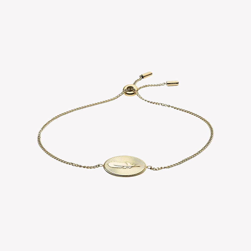 Fossil Women's Gold-Tone Bracelet, Feather Pendant | JF03237710