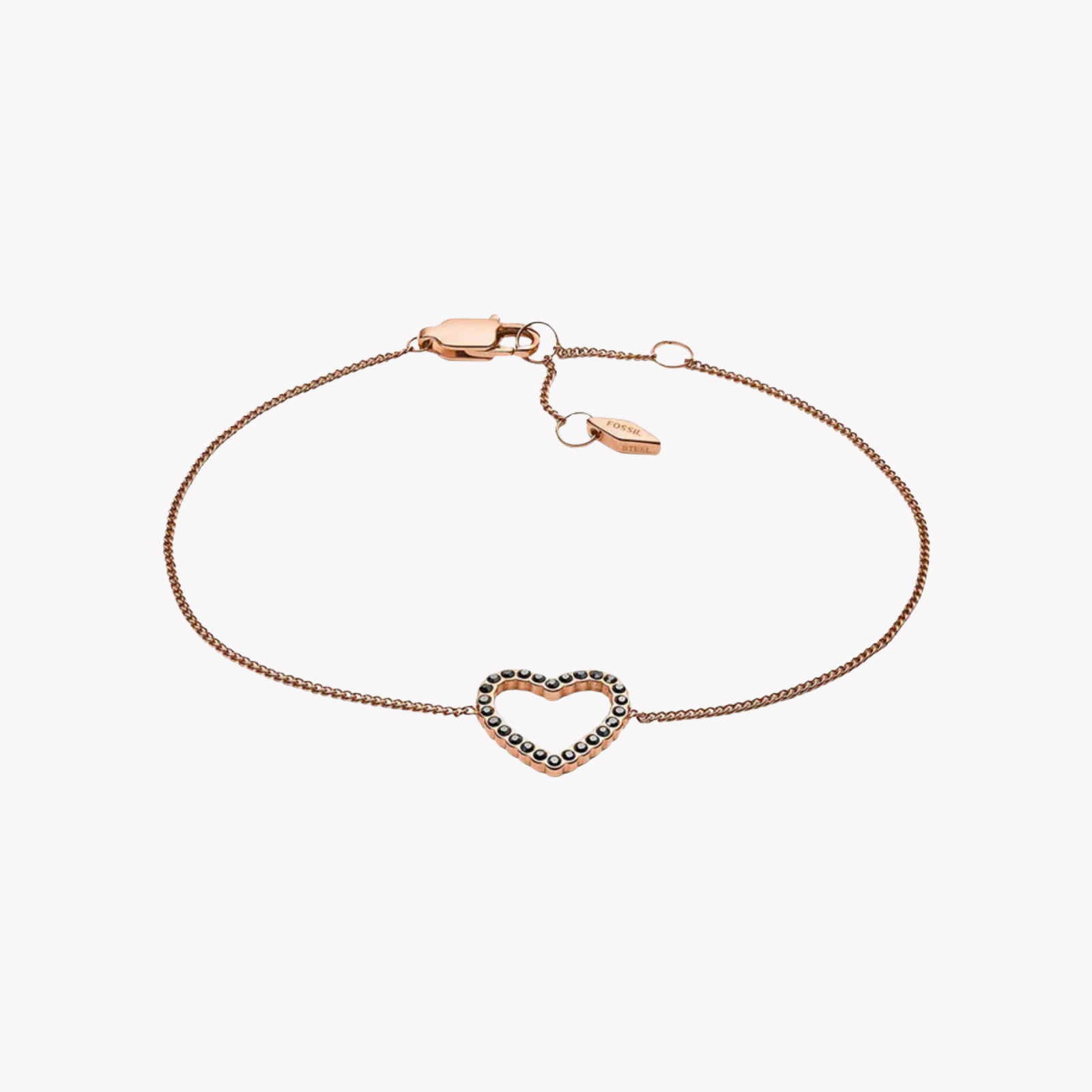 Fossil Women's Rose Gold-Tone Bracelet, Open Heart & Crystals | JF03257791