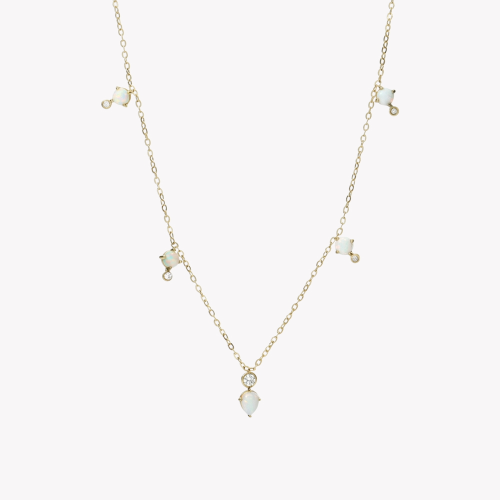 Fossil Women's Gold-Tone Necklace, White Opal & Crystal Accents | JF03880710