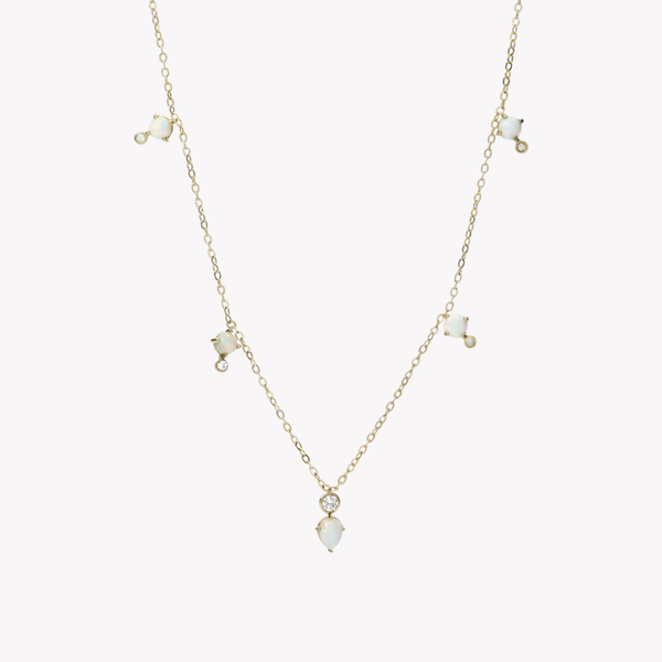 Fossil Women's Gold-Tone Necklace, White Opal & Crystal Accents | JF03880710