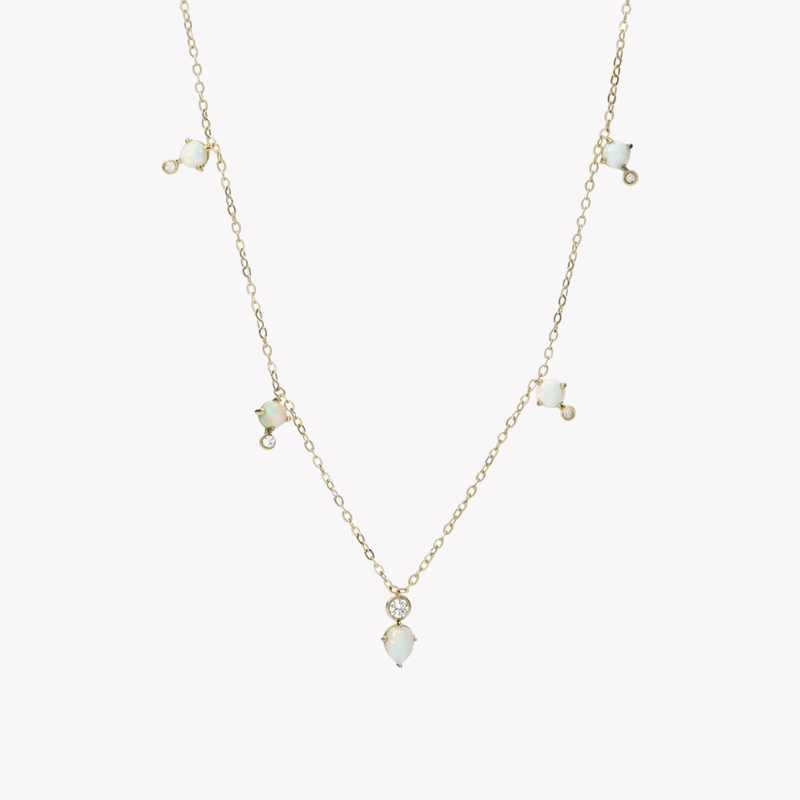 Fossil Women's Gold-Tone Necklace, White Opal & Crystal Accents | JF03880710