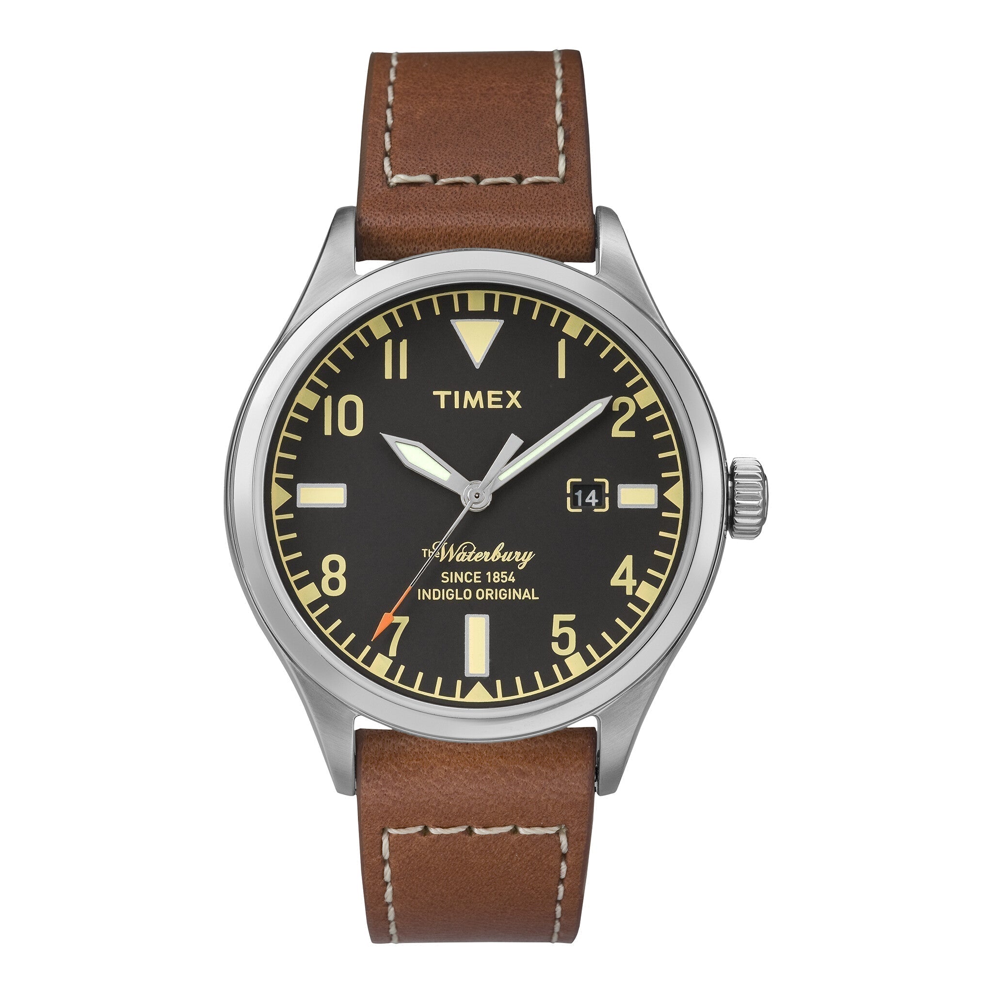 TIMEX HERITAGE WATERBURY TW2P84000 - UNISEX BLACK DIAL & BROWN LEATHER STRAP WATCH