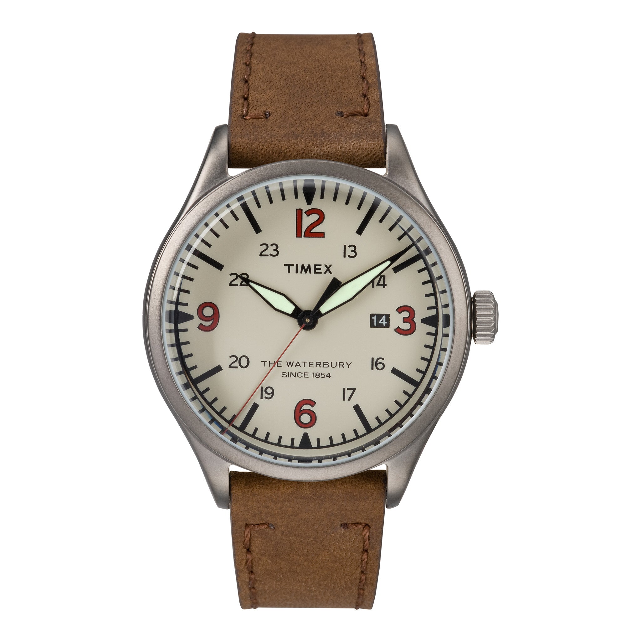 TIMEX Waterbury Heritage TW2R38600 - CLASSIC BROWN LEATHER MEN'S WATCH with INDIGLO Night-Light