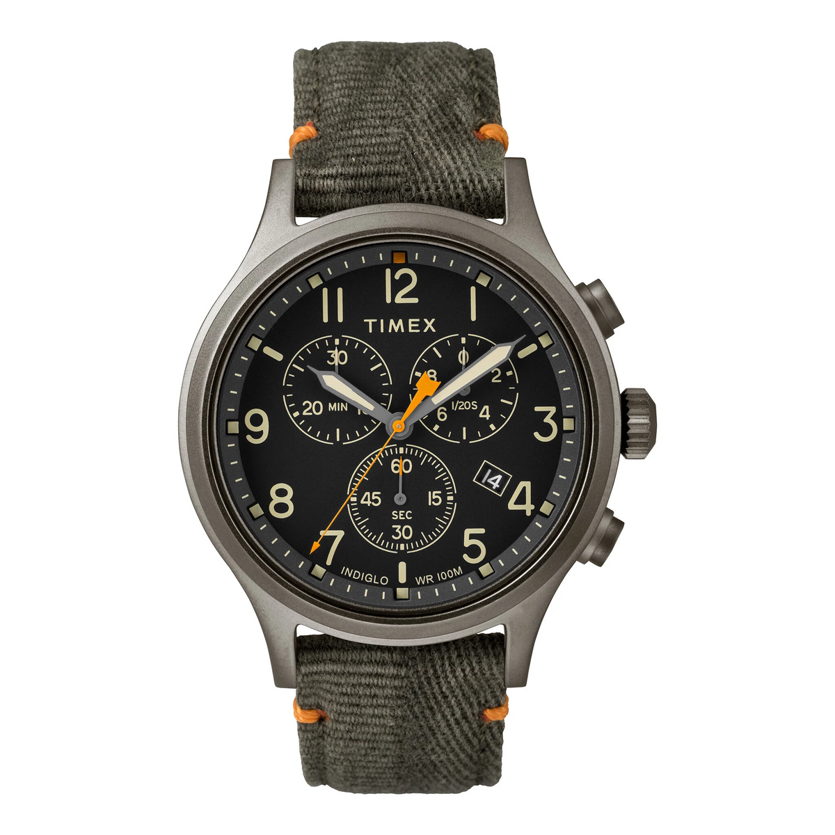 TIMEX Military Allied TW2R60200 - Men's Green Fabric & Brass Watch with INDIGLO Night-Light