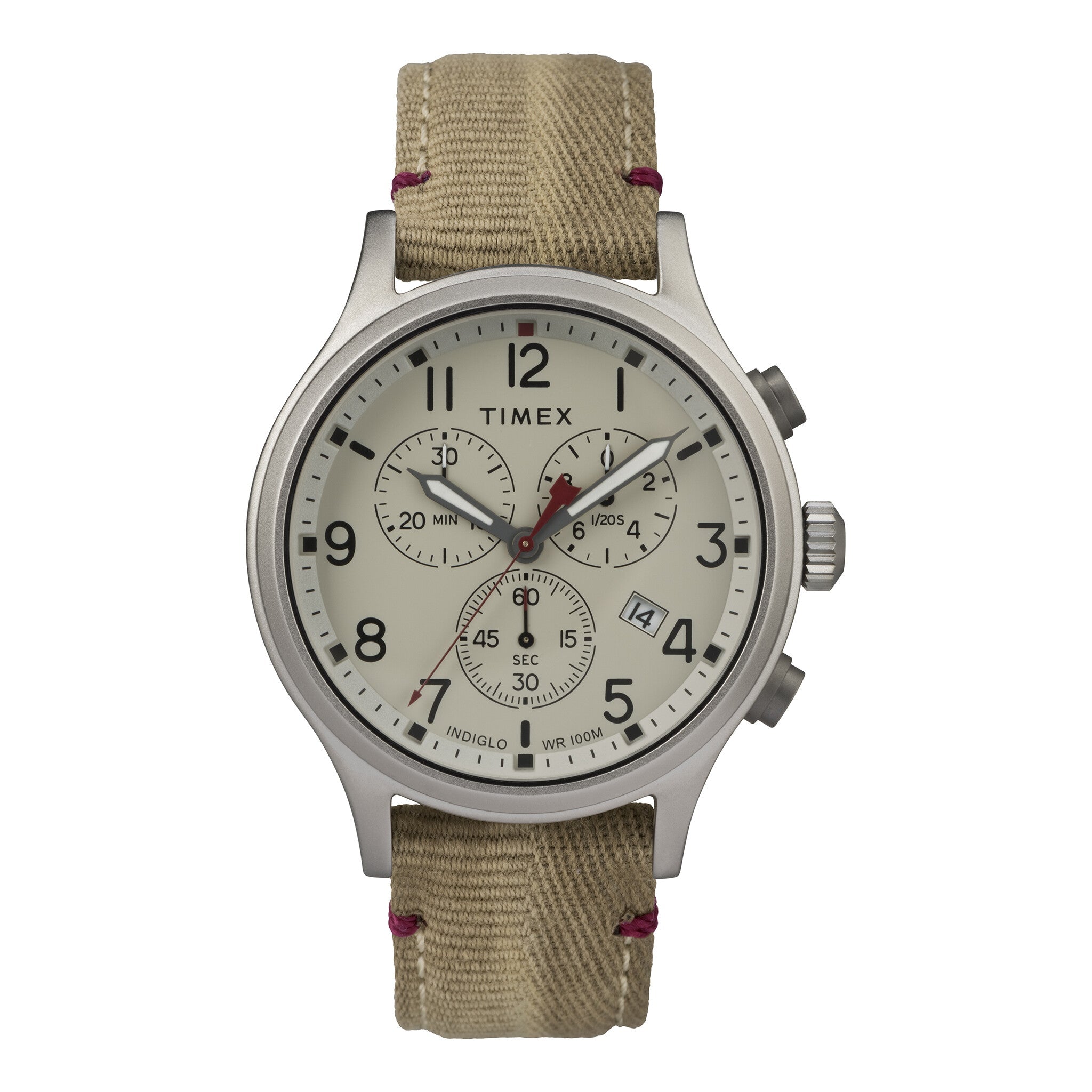 TIMEX Military Allied TW2R60500 - Men's Brass Chronograph Watch with Tan Fabric Band & INDIGLO Night-Light