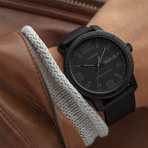 Timex City Casual Mod Tw2r64300 - Stylish Black Leather Men's Watch With 44mm Brass Case And Date Display