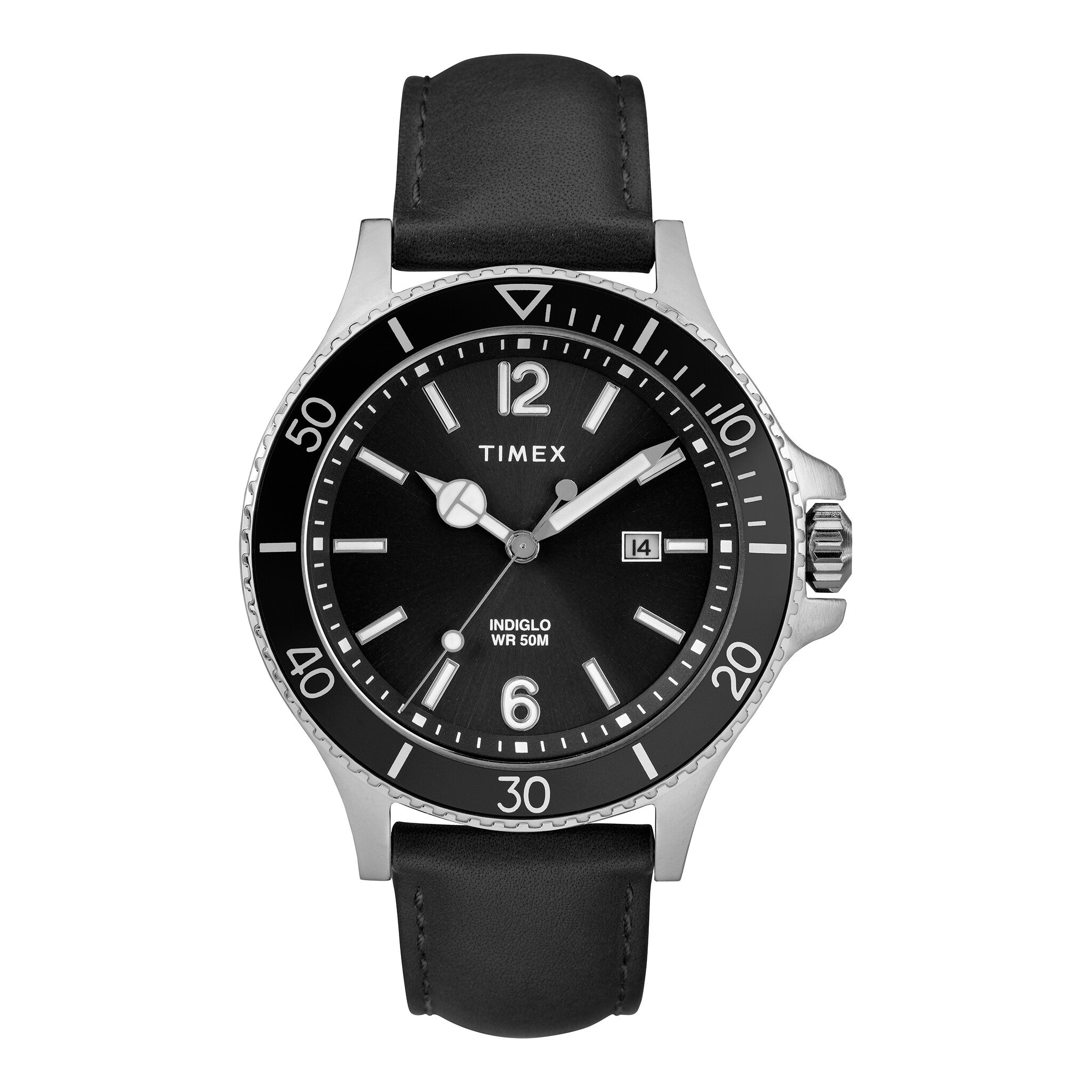 TIMEX City Collection TW2R64400 HARBOURSIDE - MEN'S BLACK LEATHER & INDIGLO DIAL WATCH