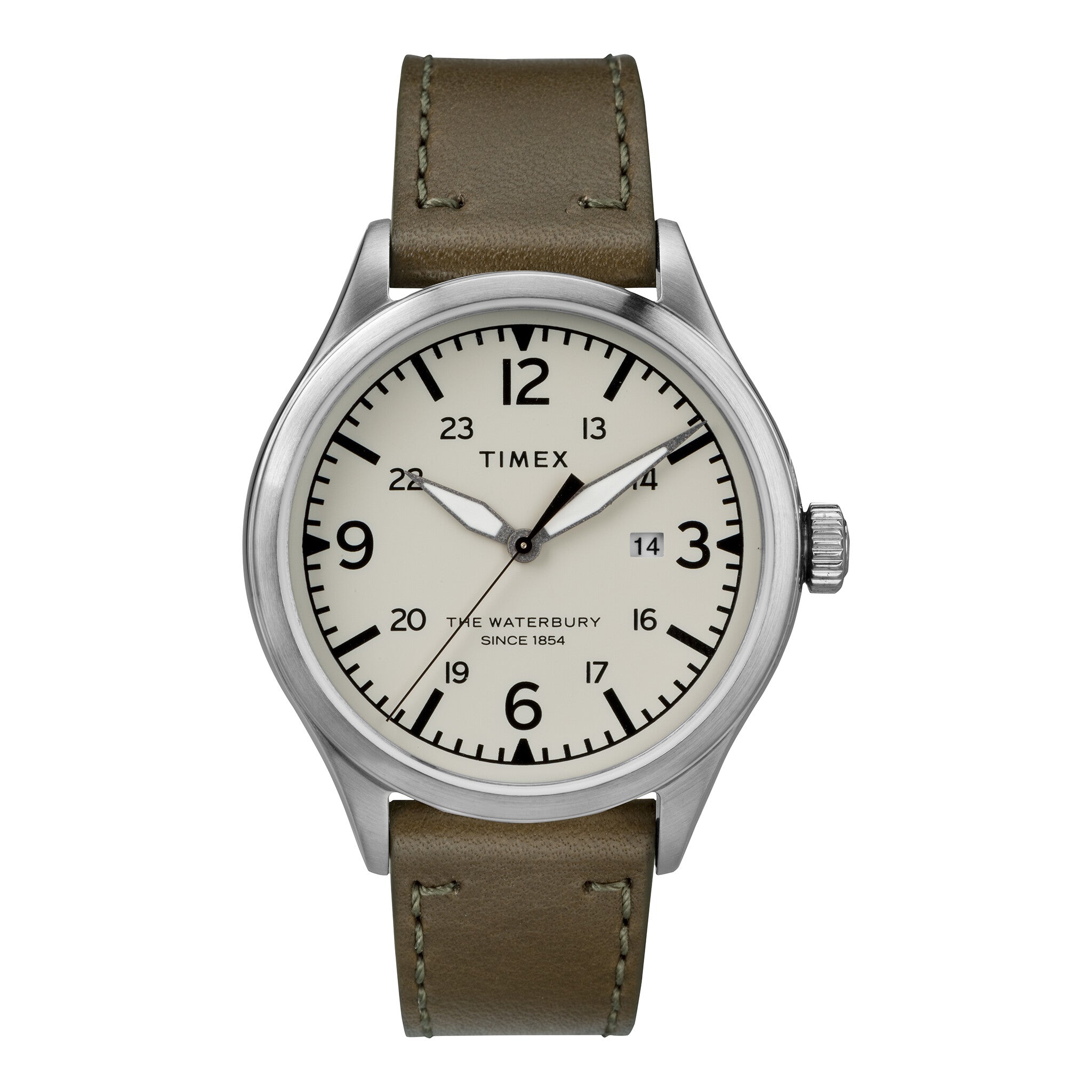 TIMEX Heritage Waterbury TW2R71100 - Men's Olive Green Leather & Off White Dial Watch