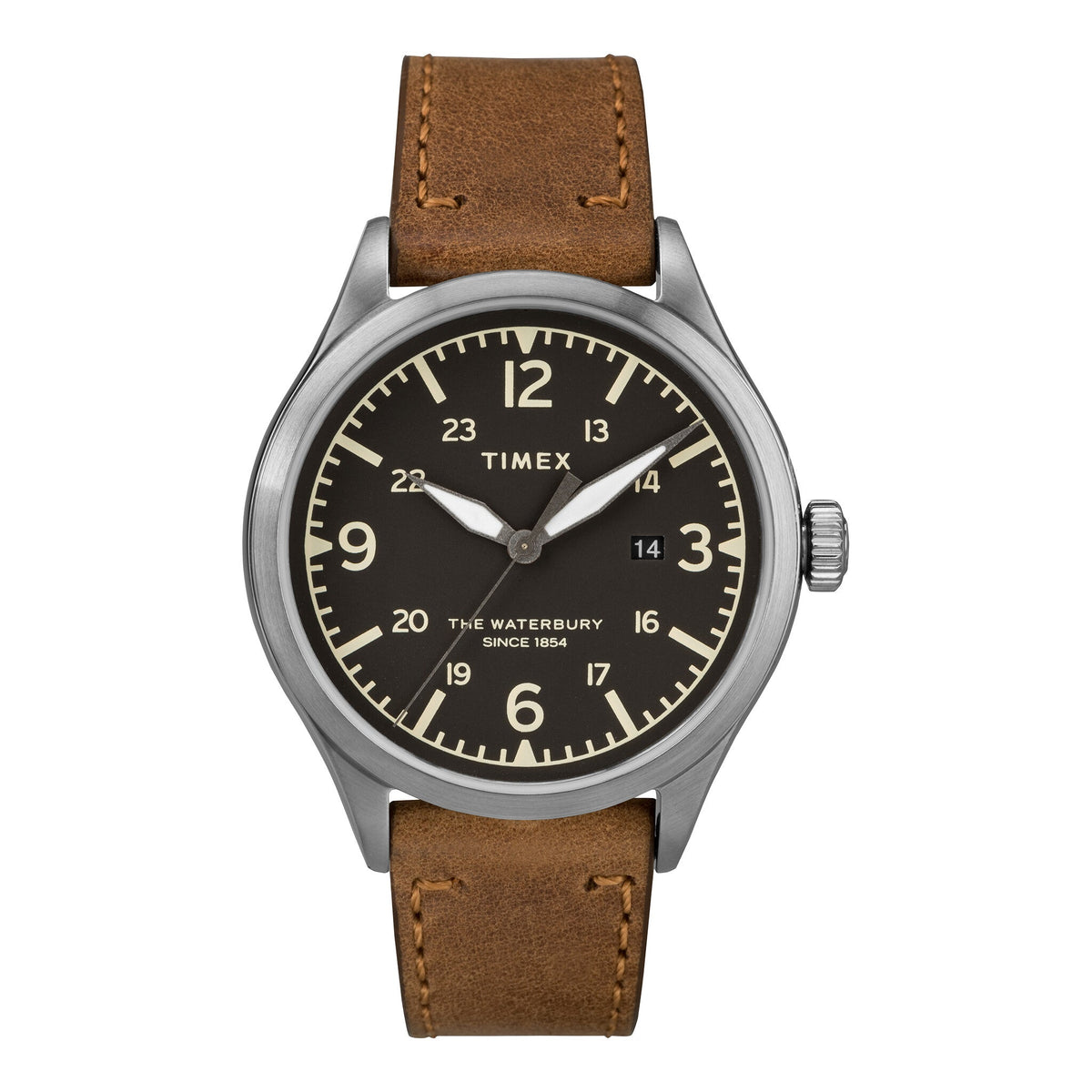 TIMEX HERITAGE WATERBURY TAN LEATHER & BLACK DIAL UNISEX WATCH - INDIGLO NIGHT-LIGHT