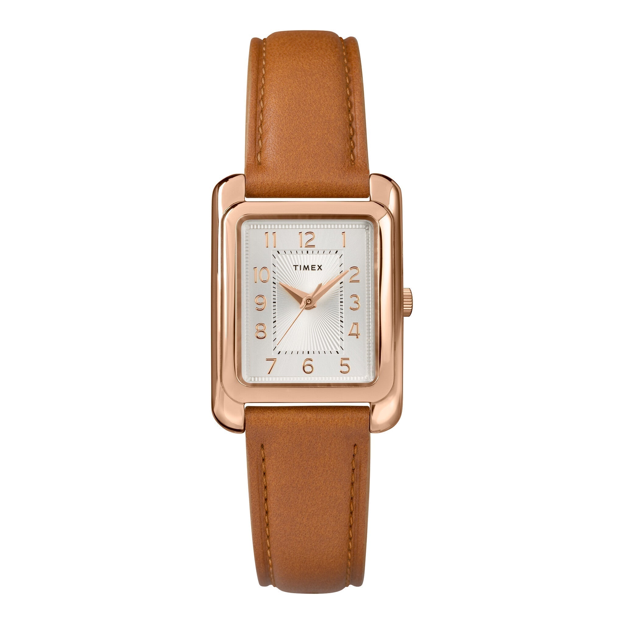 TIMEX Women's Watch with Rose Gold Brass Case and Tan Leather Band