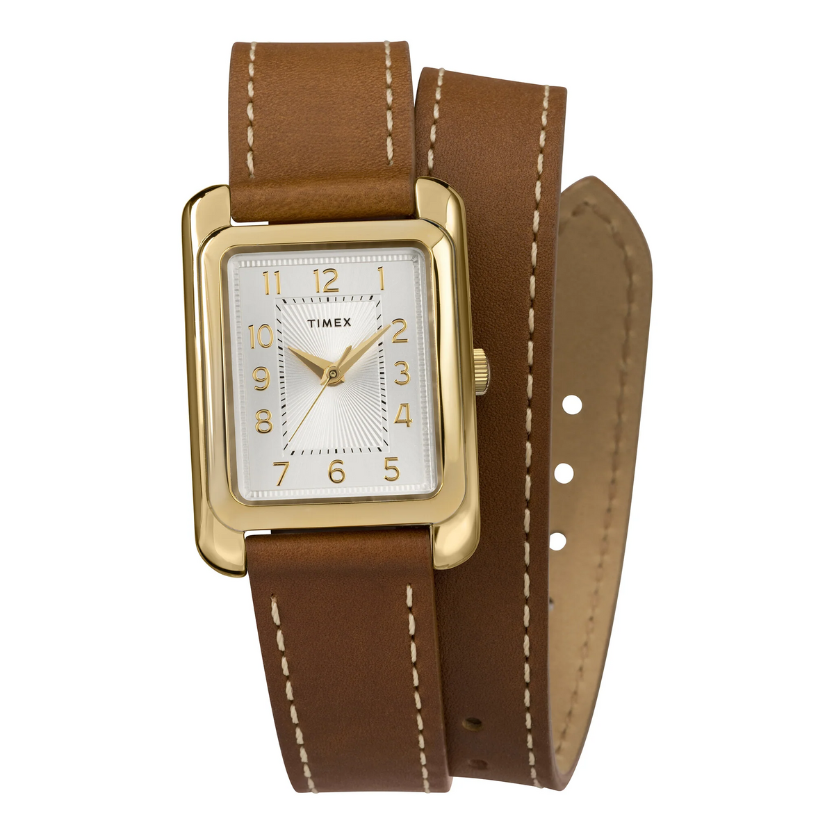 TIMEX Women's Watch with Gold Brass Case and Brown Leather Band