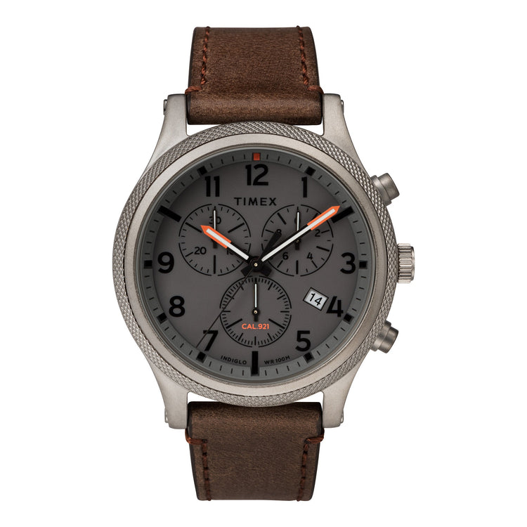 TIMEX MILITARY ALLIED TW2T32800 - Men's Durable Brass Chronograph with Brown Leather Band & INDIGLO Night-Light