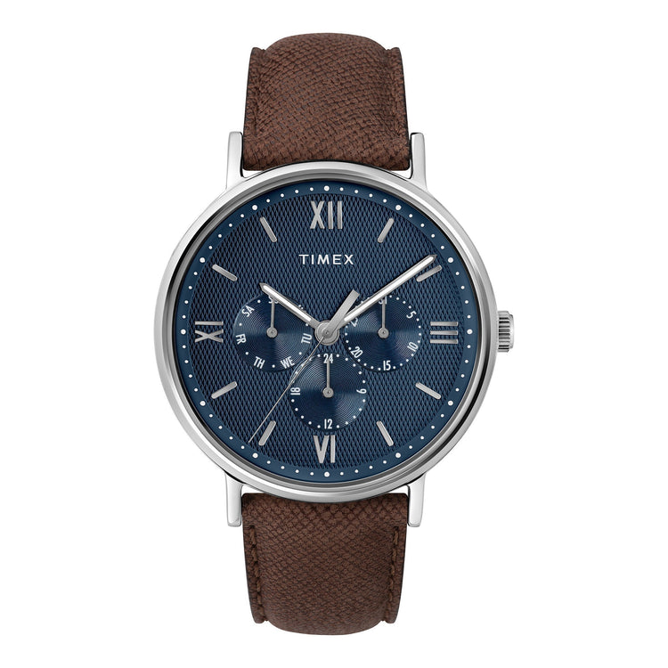 TIMEX TW2T35100 CLASSIC SOUTHVIEW - ELEGANT BLUE DIAL MEN'S WATCH WITH BROWN LEATHER BAND