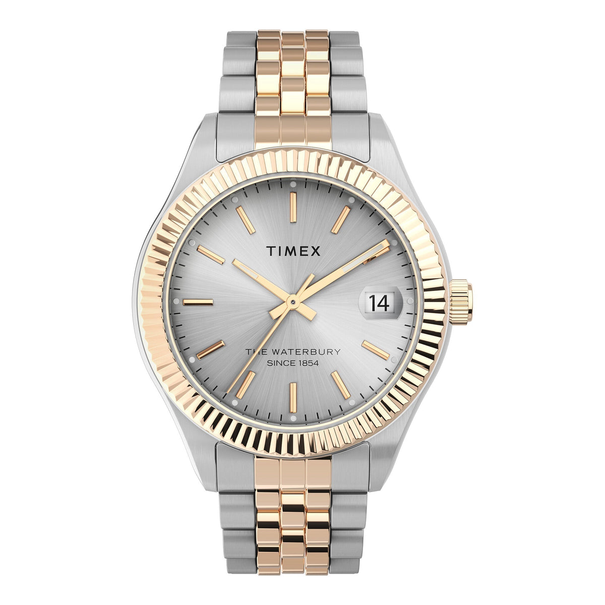 TIMEX Women's Watch with Silver Stainless Steel Case and Silver & Rose Gold Stainless Steel Band