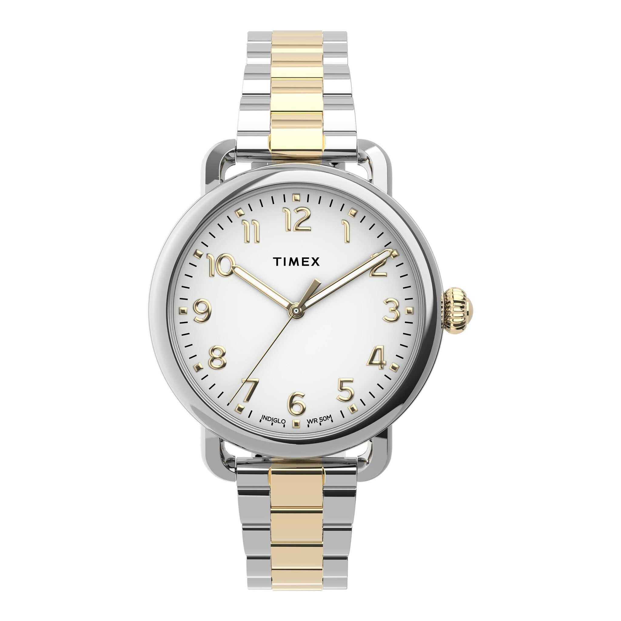 TIMEX Women's Watch with Silver Brass Case and Silver & Gold Stainless Steel Band